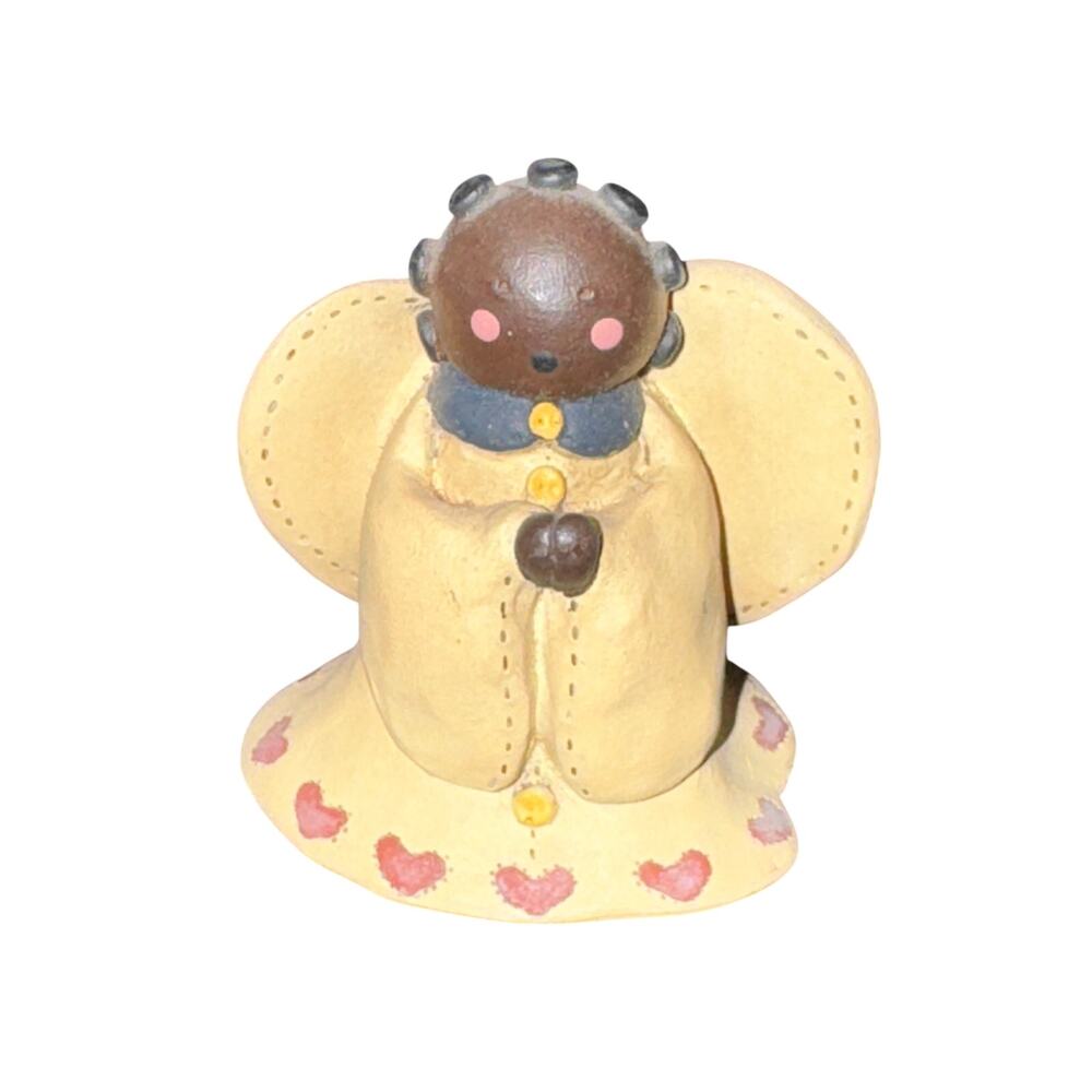Vtg 1990 Gail Laura Angel African American Heart Wings Folk Art Mini Resin